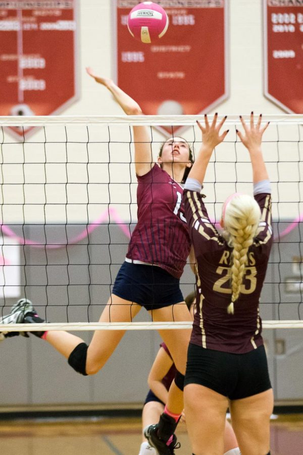 Senior captain Gianna Scioletti spikes it at last years Dig Pink Game
Courtesy: Steve Aronson