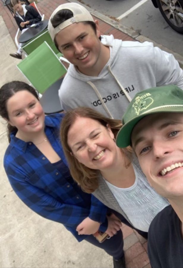 Mrs. Stoker, her son Seamus and her daughter meet up with WHS Alum Matt McCarthy at UNH. Mrs. Stokers son was touring UNH.