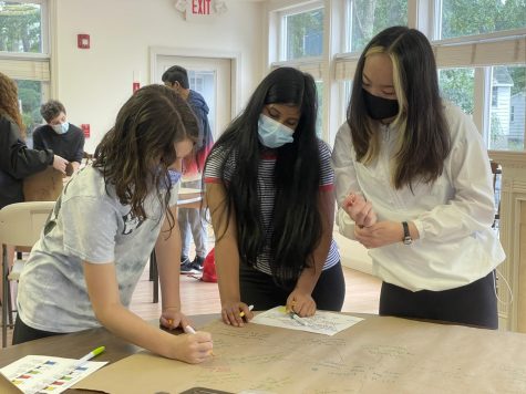 Alexis Chong and her peers brainstorming for their STEM thesis project at Mass Academy.