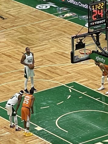 Al Horford at the free throw line in a game against the Phoenix Suns in December of 2021.