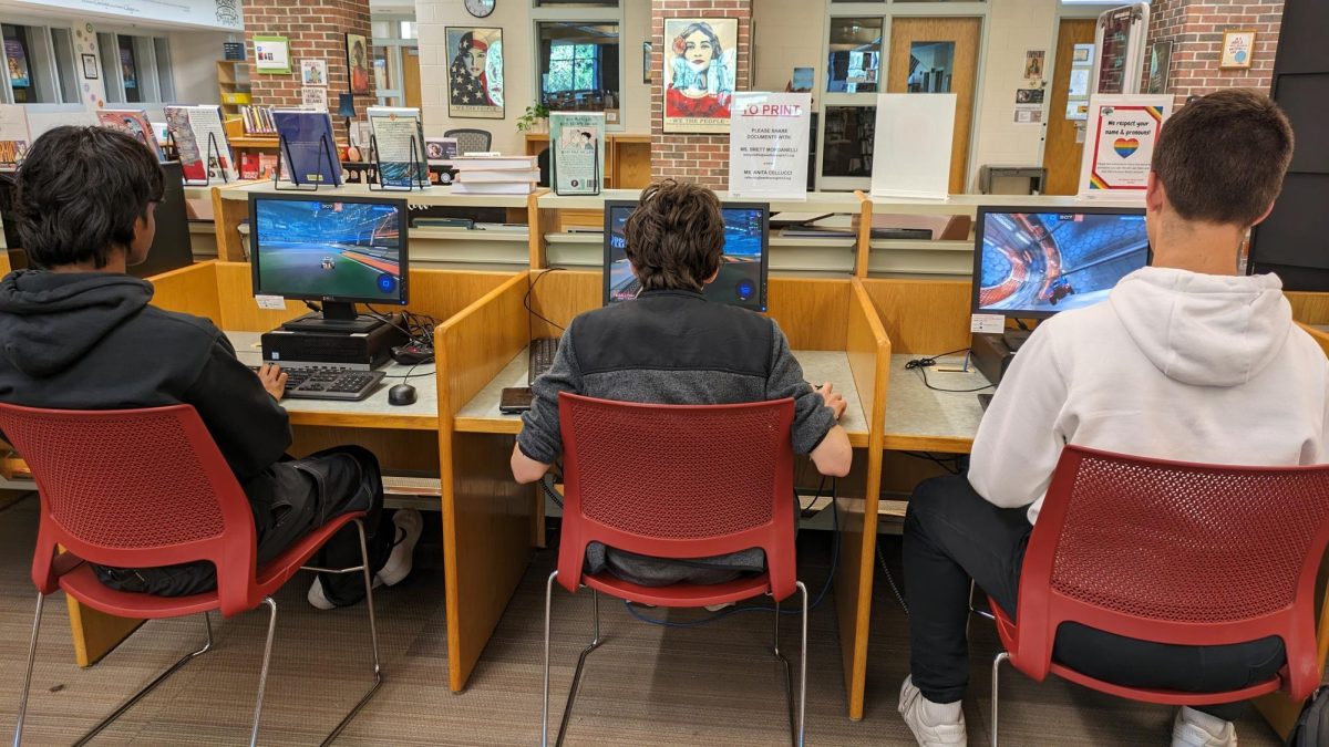 WHS E-Sports athletes practice after school in the library. (Courtesy of Anna Neshcheretnaya)