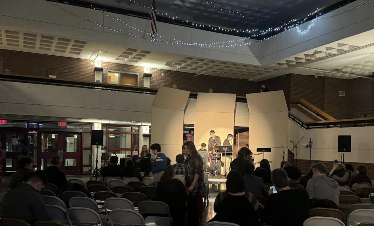 Image of the Ned's Coffeehouse set-up in the WHS lobby.