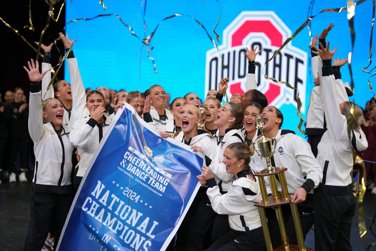 Image of the Ohio State University dance team after winning the 2024 UDA competition. (Source: dispatch.com)