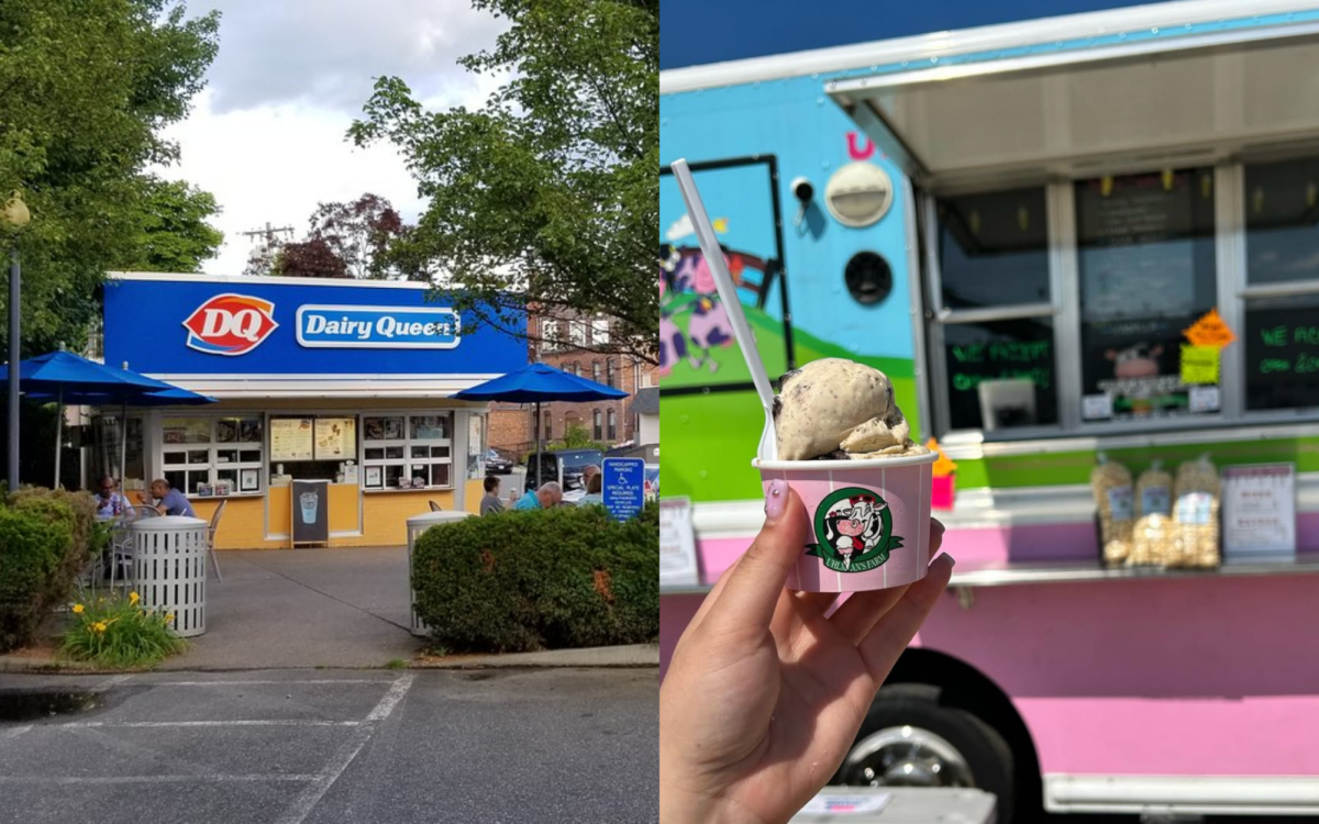 Image of the Westborough Dairy Queen (left) and Uhlman's ice cream (right).