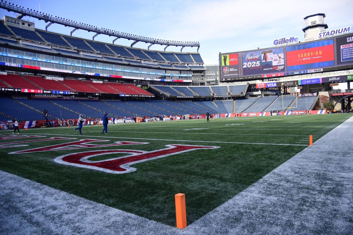Dec 1, 2024; Foxborough, Massachusetts, USA;  A field view of Gillette Stadium prior to a game between the New England Patriots and Indianapolis Colts. Mandatory Credit: Bob DeChiara-Imagn Images