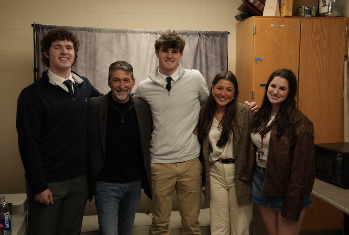 Author Peter Daniel Cook with Advanced Journalism students (from left to right) Brian Levine, Ben Wickline, Arianna Ahmed, and Nina Blumberg. 